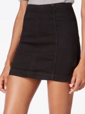 Free people modern femme black denim mini tight bodycon skirt size 10